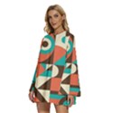 Retro Colorful Background, Retro Abstraction Round Neck Long Sleeve Bohemian Style Chiffon Mini Dress View2