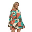 Retro Colorful Background, Retro Abstraction Round Neck Long Sleeve Bohemian Style Chiffon Mini Dress View3