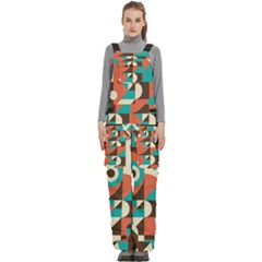 Retro Colorful Background, Retro Abstraction Women s Side Zip Front Pouch Ski And Snowboard Bib Pants	