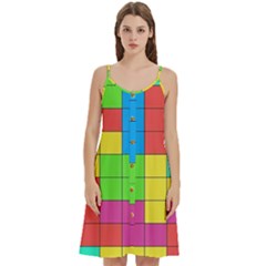 Tetris , Games, Rainbow Women s Spaghetti Strap Pullover Cami Dress