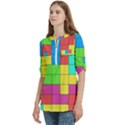 Tetris , Games, Rainbow Women s Zip Front V-Neck 3/4 Sleeve Casual Top Pocket Shirt View2