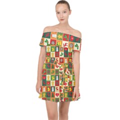 Template Christmas Pattern Off Shoulder Chiffon Dress