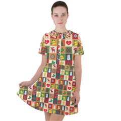 Template Christmas Pattern Short Sleeve Shoulder Cut Out Dress 