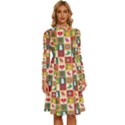 Template Christmas Pattern Long Sleeve Shirt Collar A-Line Dress View1
