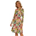 Template Christmas Pattern Long Sleeve Shirt Collar A-Line Dress View2