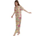 Abstract Pattern Design Scrapbooking Short Sleeve Long Pants Satin Pajamas Set View2