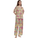 Abstract Pattern Design Scrapbooking Short Sleeve Long Pants Satin Pajamas Set View3