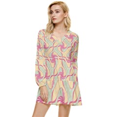 Abstract Pattern Design Scrapbooking Tiered Long Sleeve Mini Dress