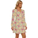 Abstract Pattern Design Scrapbooking Long Sleeve Waist Tie Ruffle Velvet Dress View3