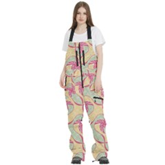 Abstract Pattern Design Scrapbooking Women s Front Zip Ski And Snowboard Bib Pants