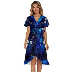 Tardis Doctor Who Space Galaxy Women s Kimono Wrap Satin Dress