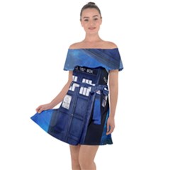 Tardis Doctor Who Space Blue Off Shoulder Velour Dress