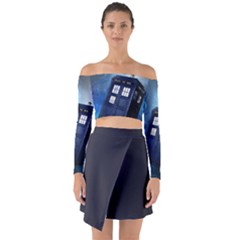 Tardis Doctor Who Space Blue Long Sleeve Off Shoulder Crop Top