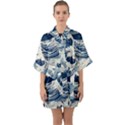Japanese Wave Pattern Half Sleeve Satin Kimono  View1