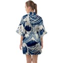 Japanese Wave Pattern Half Sleeve Satin Kimono  View2