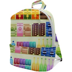 Supermarket Shelf Products Snacks Zip Up Backpack