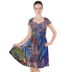 Castle Building Stained Glass Cap Sleeve Midi Dress