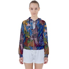 Castle Building Stained Glass Women s Tie Up Sweat