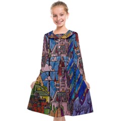 Castle Building Stained Glass Kids  Midi Sailor Dress