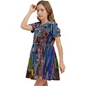 Castle Building Stained Glass Kids  Bow Tie Puff Sleeve Dress View3