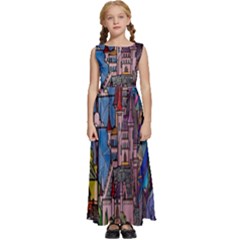 Castle Building Stained Glass Kids  Satin Sleeveless Maxi Dress