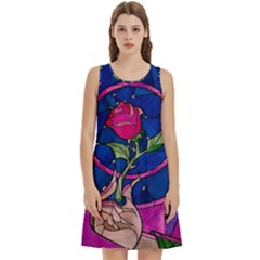 Enchanted Rose Stained Glass Round Neck Sleeve Casual Dress With Pockets