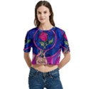 Enchanted Rose Stained Glass Women s Round Neck Short Sleeve Crop Top View1