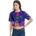 Enchanted Rose Stained Glass Women s Round Neck Short Sleeve Crop Top View2