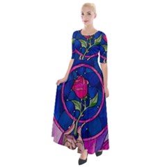 Enchanted Rose Stained Glass Half Sleeves Maxi Dress