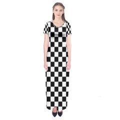 Pattern Checkered Squares Black White Pattern Short Sleeve Maxi Dress