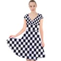 Pattern Checkered Squares Black White Pattern Cap Sleeve Front Wrap Midi Dress View1