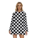Pattern Checkered Squares Black White Pattern Round Neck Long Sleeve Bohemian Style Chiffon Mini Dress View1