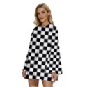 Pattern Checkered Squares Black White Pattern Round Neck Long Sleeve Bohemian Style Chiffon Mini Dress View2