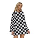 Pattern Checkered Squares Black White Pattern Round Neck Long Sleeve Bohemian Style Chiffon Mini Dress View3