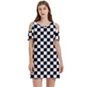Pattern Checkered Squares Black White Pattern Women s Cold Shoulder Round Neck Mini Dress View1
