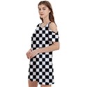 Pattern Checkered Squares Black White Pattern Women s Cold Shoulder Round Neck Mini Dress View2