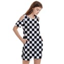 Pattern Checkered Squares Black White Pattern Women s Cold Shoulder Round Neck Mini Dress View3