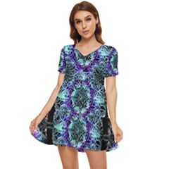 Round Wreath Tiered Short Sleeve Babydoll Dress