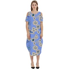 Abstract Pattern Cold Shoulder Loose Fit Dress With Pockets