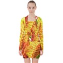 Leaves Plant Pattern Croton Nature V-neck Bodycon Long Sleeve Dress View1