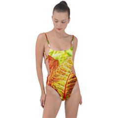 Leaves Plant Pattern Croton Nature Tie Strap One Piece Swimsuit