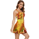 Leaves Plant Pattern Croton Nature Ruffle Edge Bra Cup Chiffon Mini Dress View3