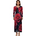 Red Roses Long Sleeve Longline Maxi Dress View1