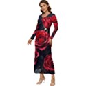 Red Roses Long Sleeve Longline Maxi Dress View2