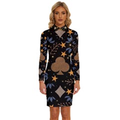 Seamless Pattern Repeat Repetition Long Sleeve Shirt Collar Bodycon Dress