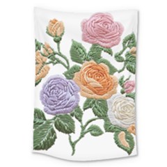 Embroidery Roses Floral Design Large Tapestry