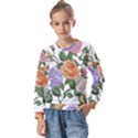 Embroidery Roses Floral Design Kids  Long Sleeve T-Shirt with Frill  View1