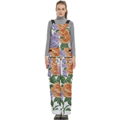 Embroidery Roses Floral Design Women s Side Zip Front Pouch Ski And Snowboard Bib Pants	