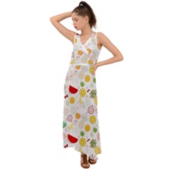 Pattern Seamless Texture Fruit V-neck Chiffon Maxi Dress