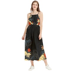 Korean Art Flowers Asian Pattern Boho Sleeveless Summer Dress